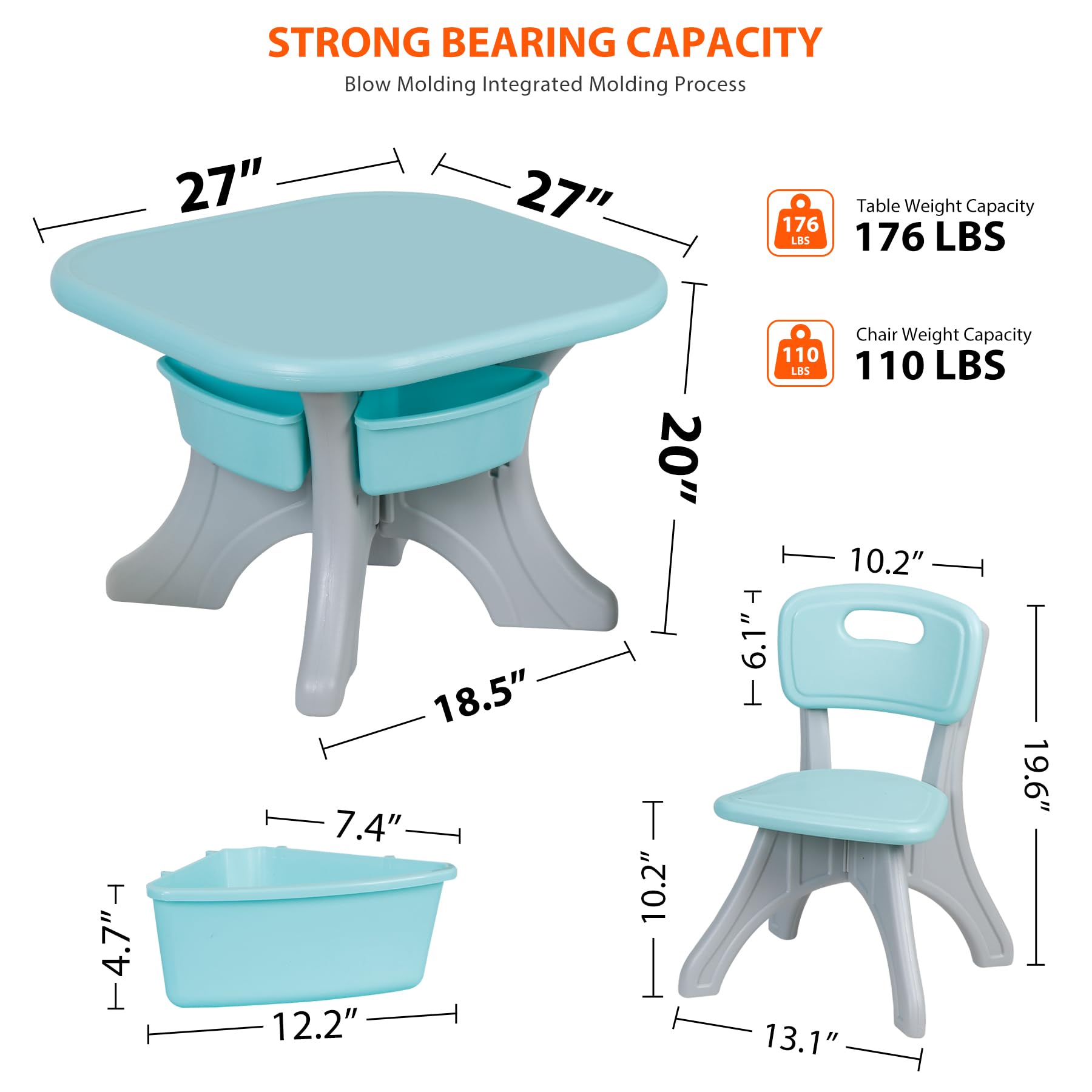 Nova Microdermabrasion Kids Table and 2 Chair Set, 3 in 1 Children Activity Table with Storage for Reading, Train, Art, Crafts