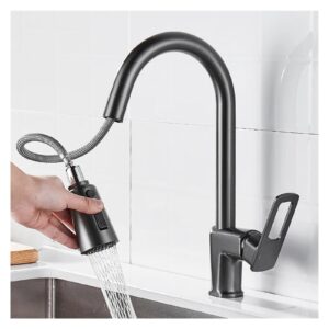 HOONWEAR Kitchen Sink Faucet Gun Gray Matching Hot and Cold Bath Mixer Tap Modern 360° Rotation Pull Down Spout Mixer Tap Faucet, CF001