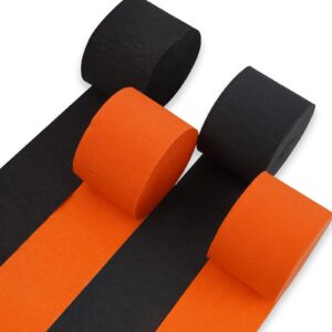 partywoo crepe paper streamers 4 rolls 328ft, pack of crepe paper black and orange party streamers, crepe paper for birthday decorations, party decorations, halloween decorations (1.8 in x 82 ft/roll)