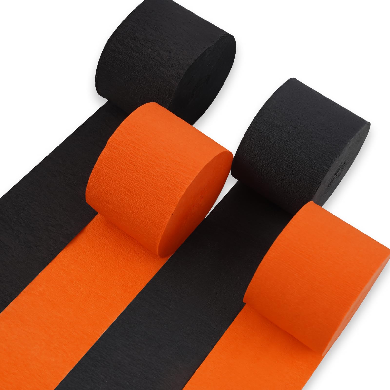 PartyWoo Crepe Paper Streamers 4 Rolls 328ft, Pack of Crepe Paper Black and Orange Party Streamers, Crepe Paper for Birthday Decorations, Party Decorations, Halloween Decorations (1.8 In x 82 Ft/Roll)