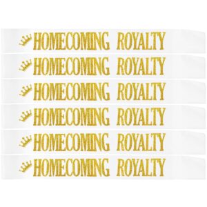 ashaqshnglee homecoming royalty sashes 6 pack, gold glitter letter sashes for pageants homecoming party school dance graduation party favors decorations accessories,white