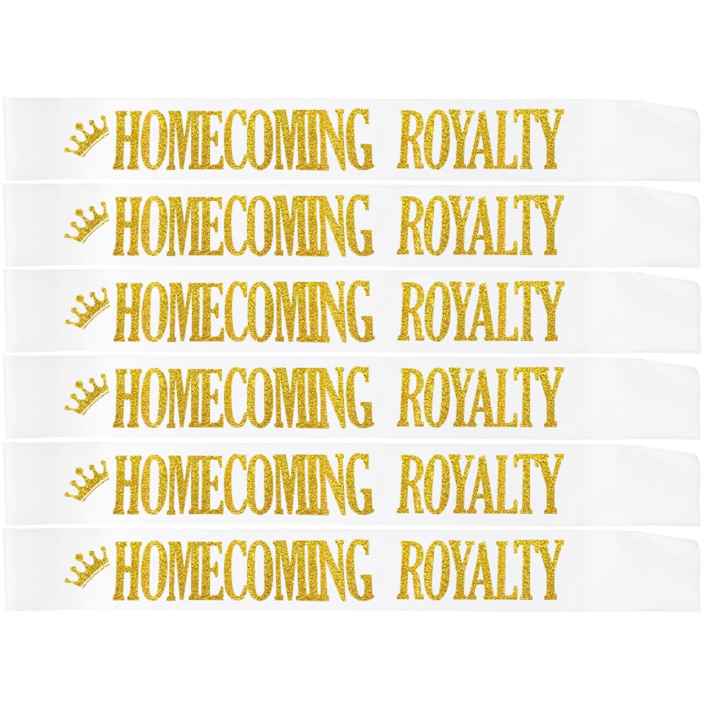 Ashaqshnglee Homecoming Royalty Sashes 6 Pack, Gold Glitter Letter Sashes for Pageants Homecoming Party School Dance Graduation Party Favors Decorations Accessories,White