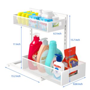 Under Sink Organizer and Storage Adjustable Height 2 Tier Bathroom Organizer Pull Out Cabinet Organerkitchen organizers and storage fridge organizers and storage,White,XL-1 Pack