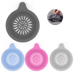 4 pack hair catcher for shower drain, bathtub strainer cover with suction cups for bathroom tub kitchen sink protector