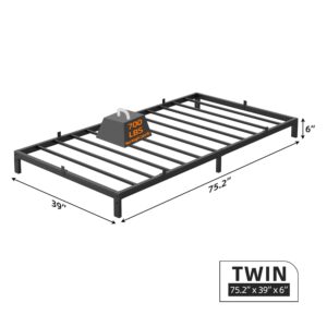 coucheta Twin Size Bed Frame, 6-inch Metal Low Platform Bed Frame, Twin Size Bed Frame with Metal Slat Support, Mattress Foundation, No Box Spring Needed, Noiseless Design