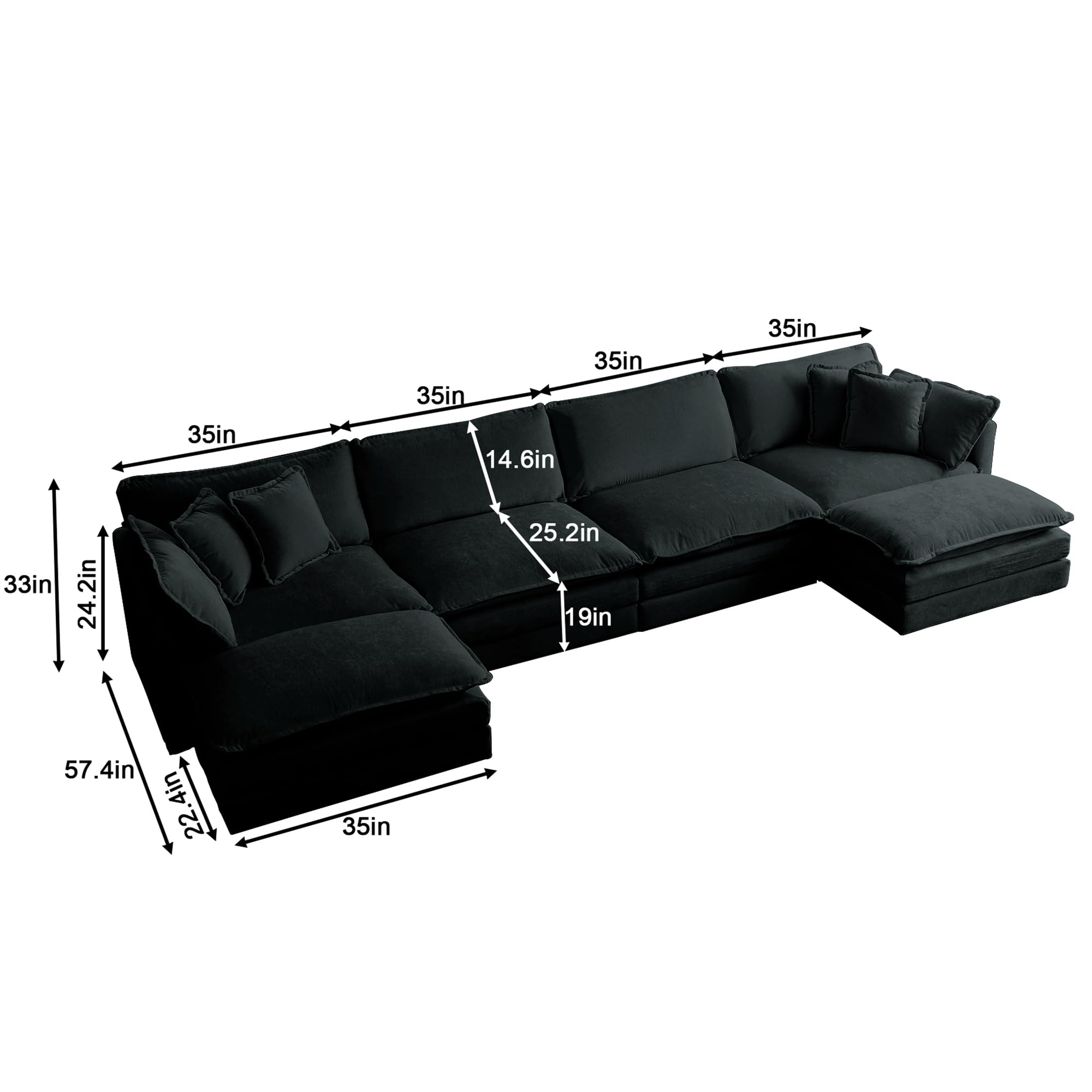 GNIXUU 146“ Oversized Modular Sectional Sofa Cloud Couch for Living Room, Modern Chenille Large U Shaped Couch, Comfy Deep Seat Couch with Reversible Chaise & Cushions(6 Seater, Black)