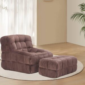 Whiterye Single Sofa Chair, Armless Foam Sofa, Floor Seating for Adults, Lazy Sofa Chair, Comfy Chair for Bedroom Living Room and Office, Chair with Ottoman Set (Brown).