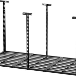 INDSUMOT 3x6 Heavy Duty Adjustable Ceiling Mounted Storage Racks, Overhead Garage Storage Rack, Hanging Garage Storage, 750LBS Weight Capacity 36 in W x 72 in L x 24-40 in, Black