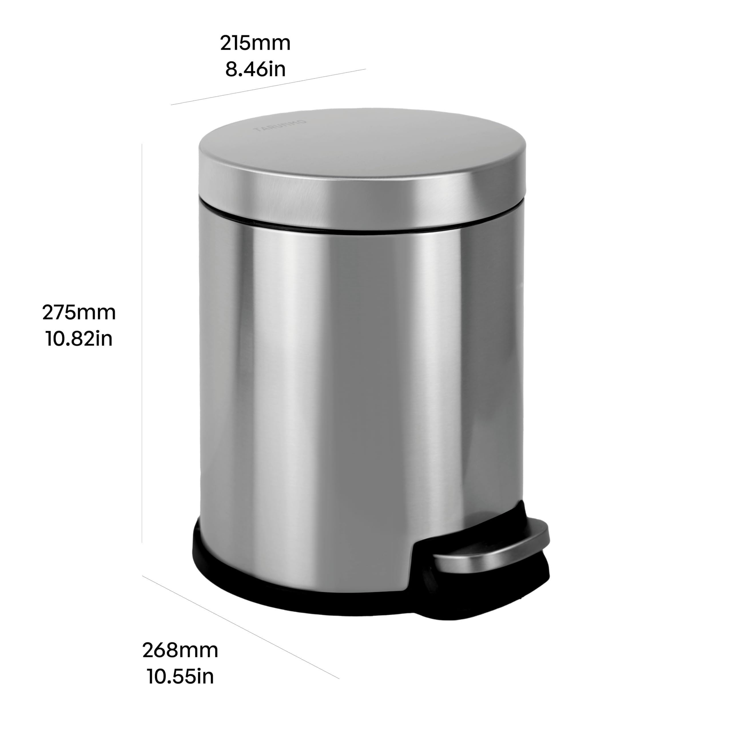 TARUNMO Kitchen Trash Can 1.32Gal Stainless Steel Bathroom Trash Can, Ideal Bathroom Garbage Can, Kitchen Trash can with Soft-Close Lid 5L