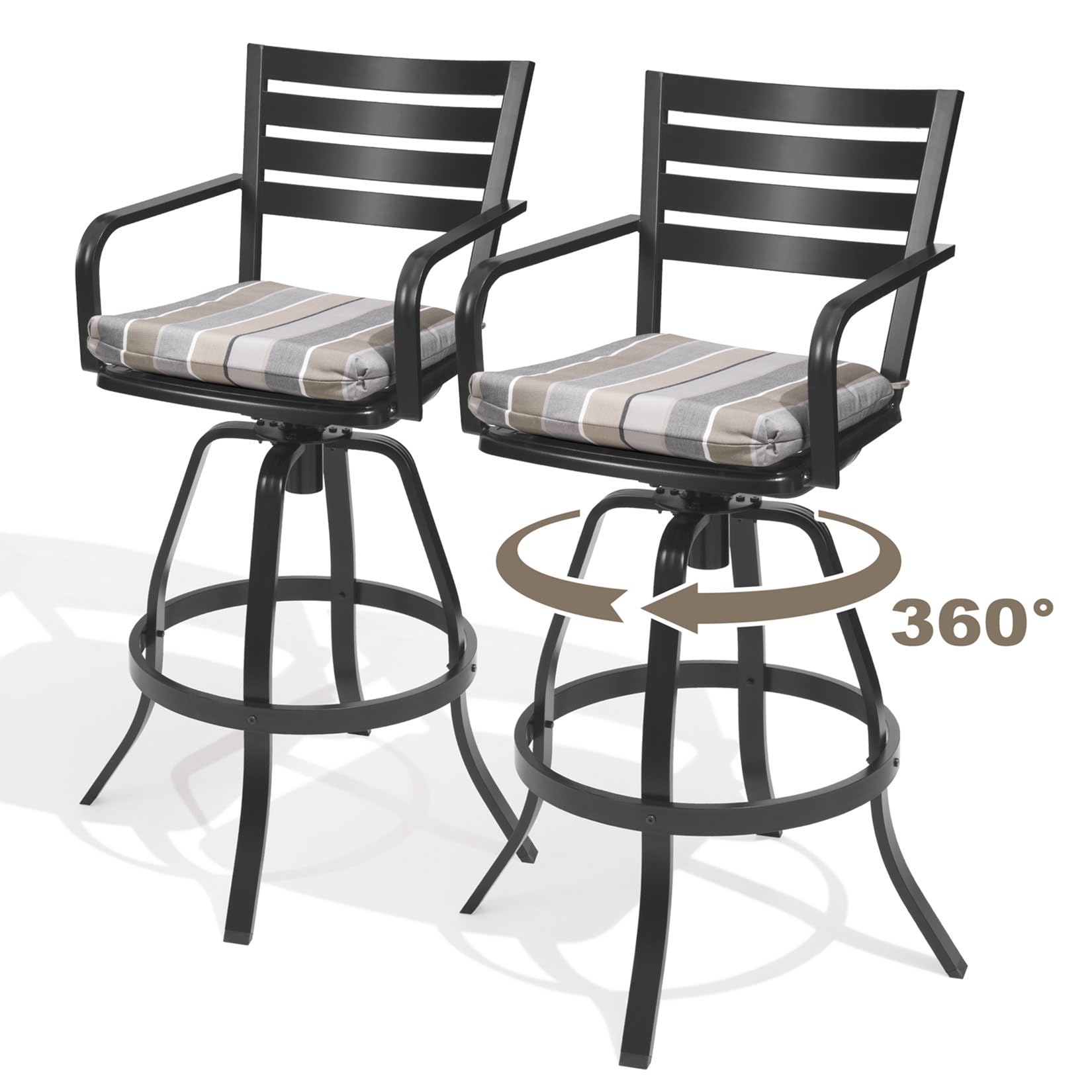 Pellebant Outdoor Bar Stools Set of 4 - Aluminum Swivel Barstools with Sunbrella Cushion, Cast Aluminum Patio High Chair Bistro Set,Milano Char (Milano Char, 4 PC)