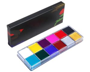 face body paint oil palette 12 color, halloween face paint, professional face painting kit, non toxic body makeup for kids and adult