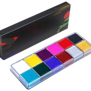 Face Body Paint Oil Palette 12 Color, Halloween Face Paint, Professional Face Painting Kit, Non Toxic Body Makeup for Kids and Adult