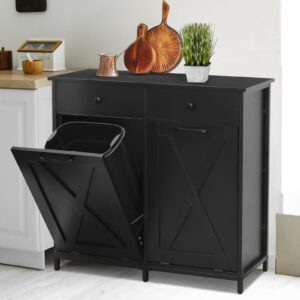 MAMIZO Double Tilt Out Trash Cabinet 10 Gallon*2,Kitchen Garbage Cabinet,Pet-Proof Standing Hidden Dual Laundry Sorter,W/Hideaway Drawer,for Kitchen,Living,Dining Room (Black)