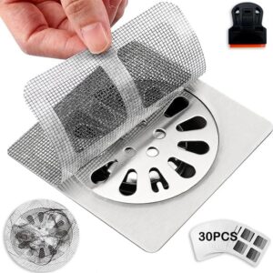 30pcs pack 4" x 4" disposable shower drain hair catcher, floor drain sticker, bathroom,bathtub,sink, kitchen,drain mesh cover,drain mesh strainer