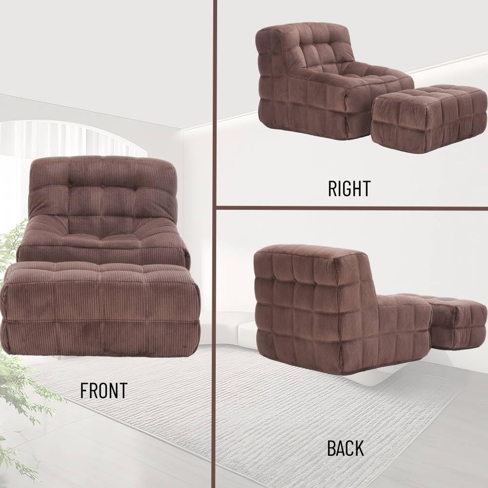 Whiterye Single Sofa Chair, Armless Foam Sofa, Floor Seating for Adults, Lazy Sofa Chair, Comfy Chair for Bedroom Living Room and Office, Chair with Ottoman Set (Brown).