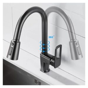 HOONWEAR Kitchen Sink Faucet Gun Gray Matching Hot and Cold Bath Mixer Tap Modern 360° Rotation Pull Down Spout Mixer Tap Faucet, CF001