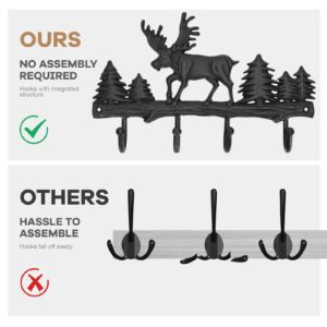 TECANA Heavy Duty Coat Rack Wall Mount - Cast Iron Moose Deer Coat Hooks Wall Mount | Black Decorative Wall Hooks for Entryway