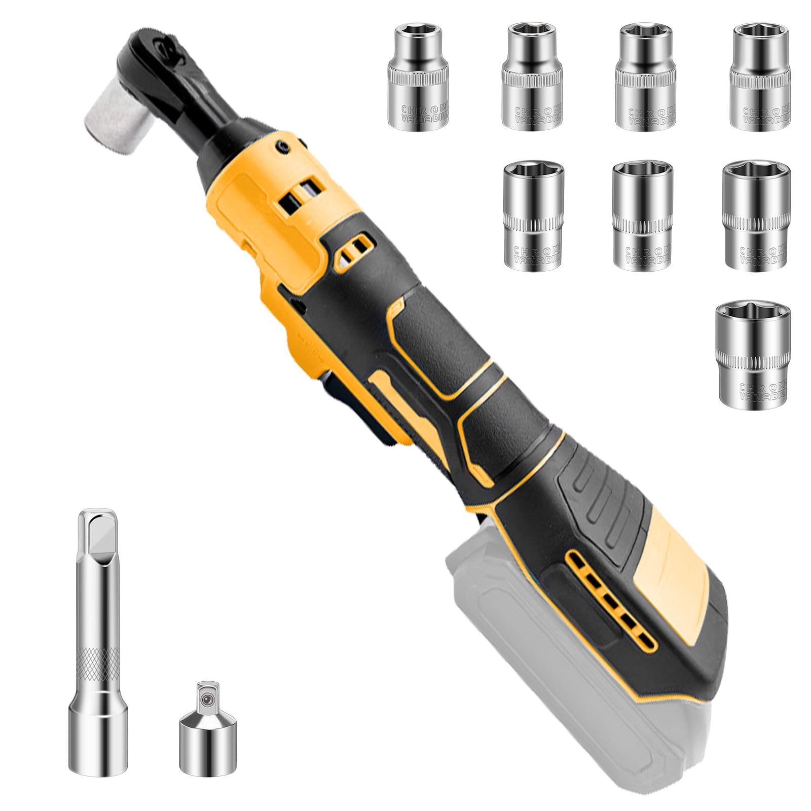 Daspom Cordless Ratchet Wrench 3/8", Electric Ratchet Wrench for DEWALT 20V MAX Battery, 45Ft-Lbs 320RPM with Variable Speed, 3/8" to 1/4" Sealed Head Ratchet, Bare Tool Only