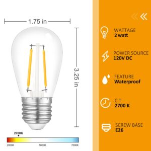 Jslinter 25Pack 2W S14 LED String Light Bulbs Replacement, 120LM, 2700K Warm White, Shatterproof, E26 Screw Base, Vintage Edison Bulbs for Patio Garden