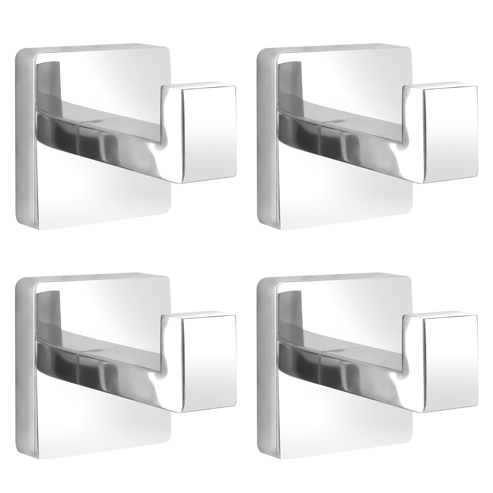 Fenas Towel Hooks for Bathrooms Robe Hook Coat Hook 4 Pack Polished Chrome Stainless Steel Heavy Duty Wall Mounted Square Hooks for Bathroom Kitchen Bedroom