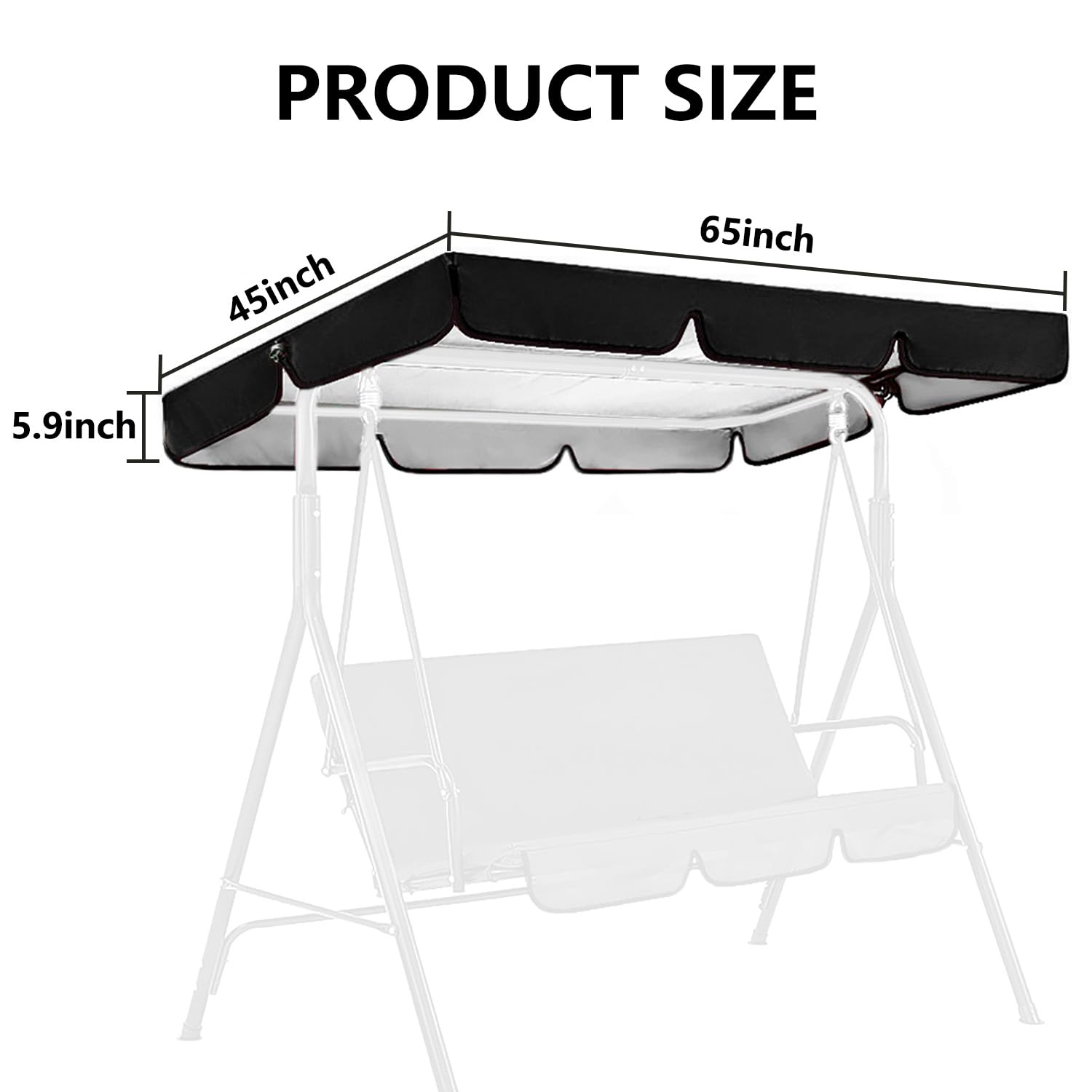 Swing Canopy Replacement for Outdoor Patio Swing Chair 2/3 Seater Waterproof Porch Swing Seat Canopy Cover Garden Hammock Top Cover for Seat Furniture, Canopy only (Black, 65x45×5.9 Inch)