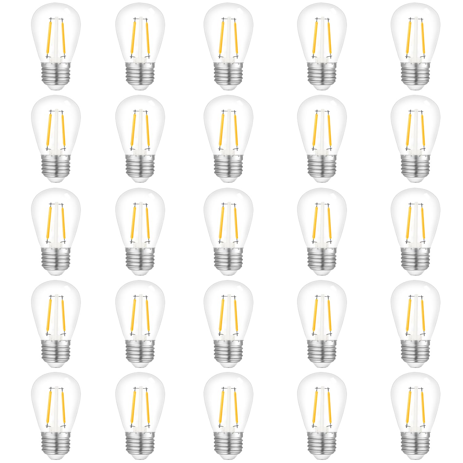 Jslinter 25Pack 2W S14 LED String Light Bulbs Replacement, 120LM, 2700K Warm White, Shatterproof, E26 Screw Base, Vintage Edison Bulbs for Patio Garden