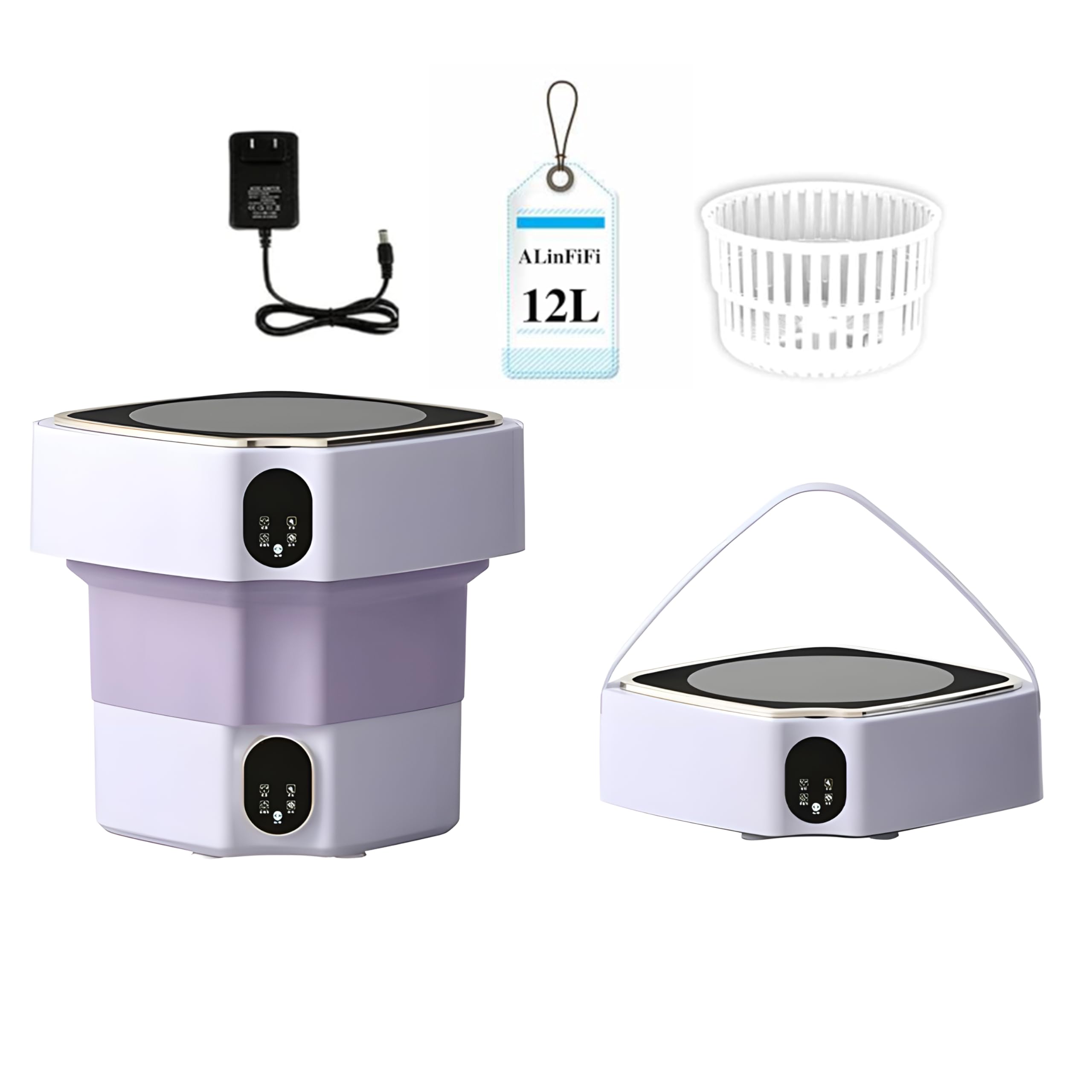 Portable washing machine, 12L folding mini washing machine, deep cleaning underwear, baby clothes and other small clothes, suitable for apartments, dormitories, camping, travel (Purple)