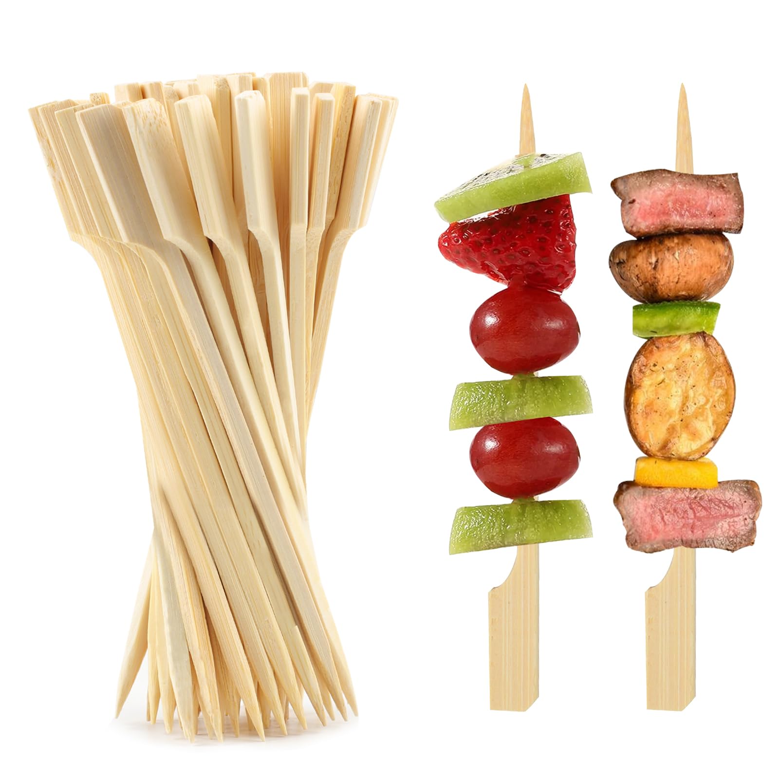 360 PCS Bamboo Skewers, 4.7 Inches Wooden Skewers, Skewers for Appetizers Wide Flat Paddle, Skewer Sticks for Cocktail Fruit BBQ Sandwich Drink Party Supplies