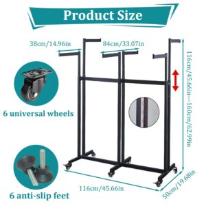 rcqeuiol Clothes Rack 6 Arms Clothing Retail Rack Floor Standing Metal Garment Rack with Wheels, Heavy Duty Retail Display Racks for Hanging Clothes, Adjustable Shirt Rack for Commercial Home, Black