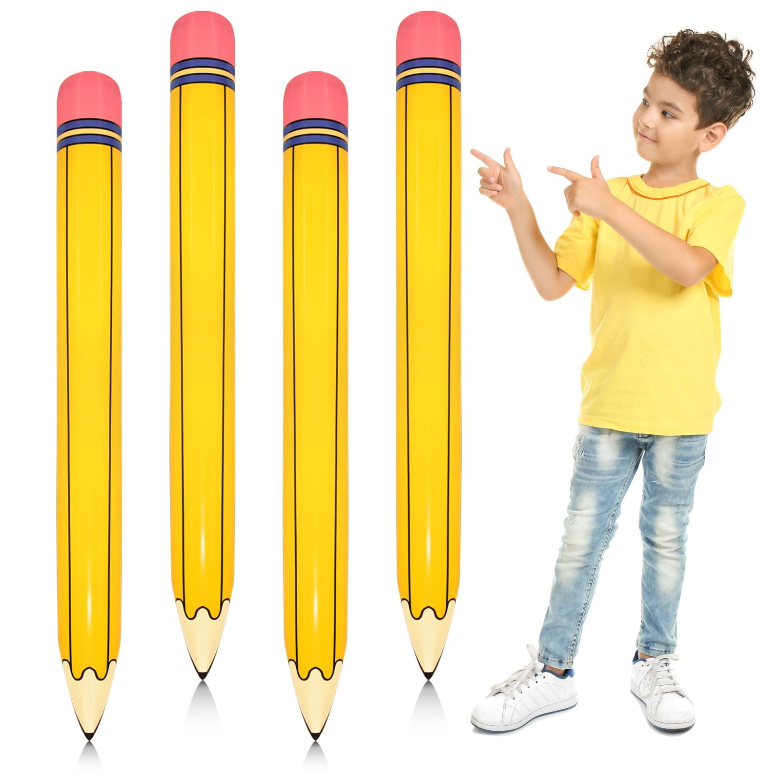 4 Pieces 44 Inch Giant Inflatable Pencils Balloon Back to School Dimensional Pencils Balloon Graduation Party Decoration for Back to School Classroom Garden Room Birthday Party Decorations