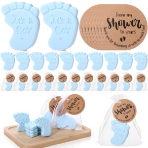 swiffen 50 sets baby shower soap favors for guests baby boy girl mini footprint soap handmade scented soap with thank you tags and organza bags gender reveal party favors (blue,it's a boy)