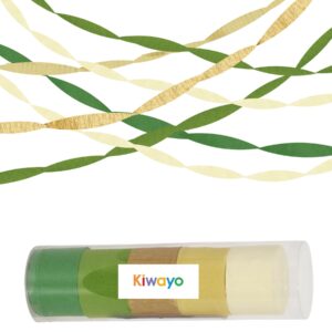 kiwayo sage green & gold party decorations paper streamers (5 rolls) for camp bachelorette, baby shower, wedding, bridal shower, engagement woodland party supplies décor - boho craft