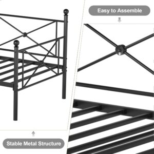 VECELO Twin Daybed with Headboard, Heavy-Duty Metal Slats Support, Sofa Bed Platform Mattress Foundation for Living Room, Guest Room, Easy Assembly, Black