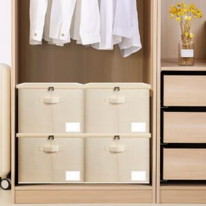 WishJazz 2 Pack Shoe Organizer for Closet, Fits 24 Pairs, Adjustable Dividers for Shoe Storage Boxes, Shoe Storage Bins with Clear Cover Stackable, Foldable Shoe Holder for sandal organizer, Beige