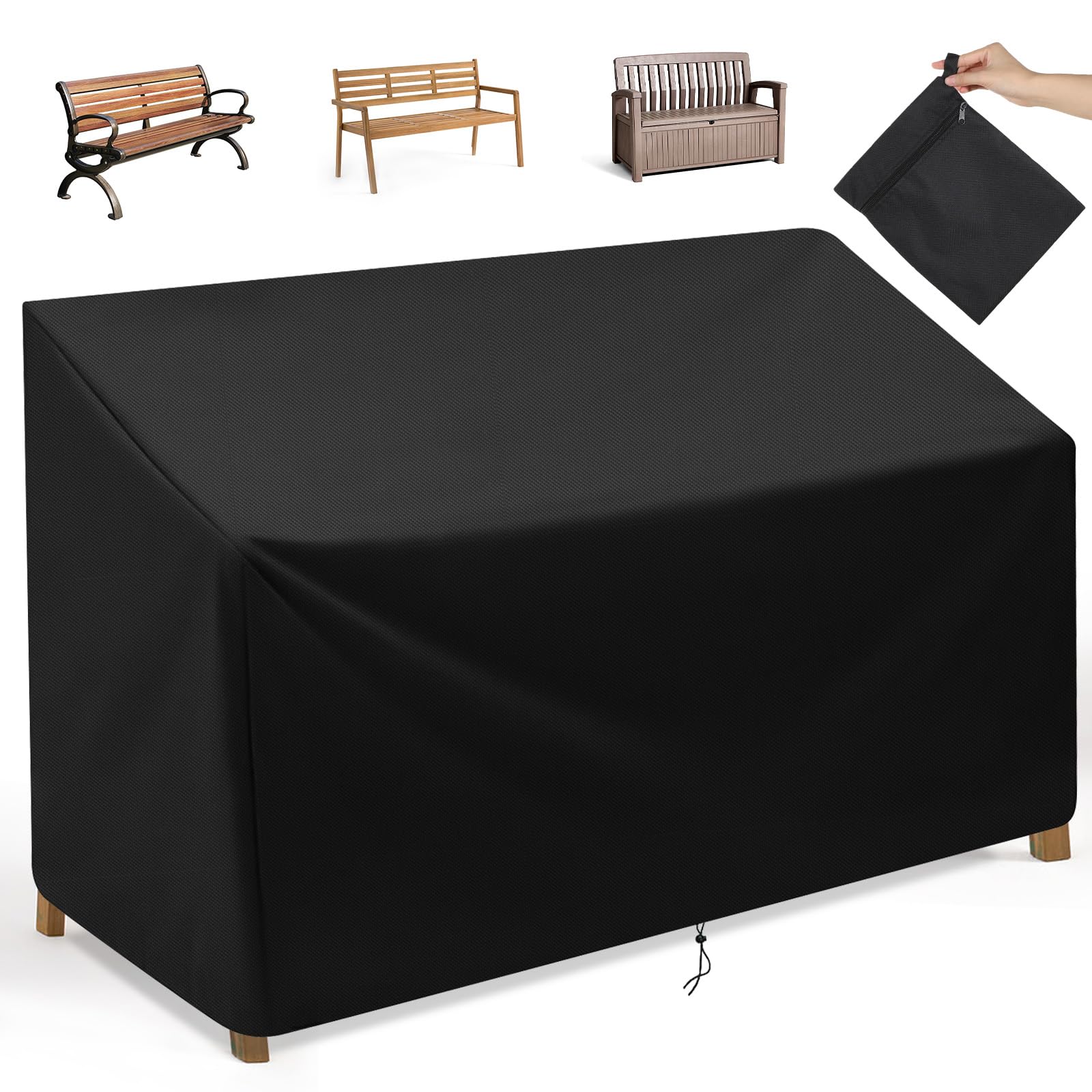 Outdoor Bench Cover for 2-Seater, 600D Patio Bench Furniture Covers with Air Vents, Heavy Duty All Weather Resistant Bench Cover, 53L x 26W x 35H