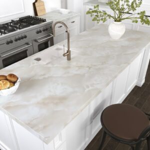 VEELIKE Cream Onyx Marble Contact Paper for Countertops Peel and Stick Waterproof Marble Countertop Contact Paper 15.7''x118'' Kitchen Countertop Peel and Stick Marble Wallpaper for Wall Counter Table