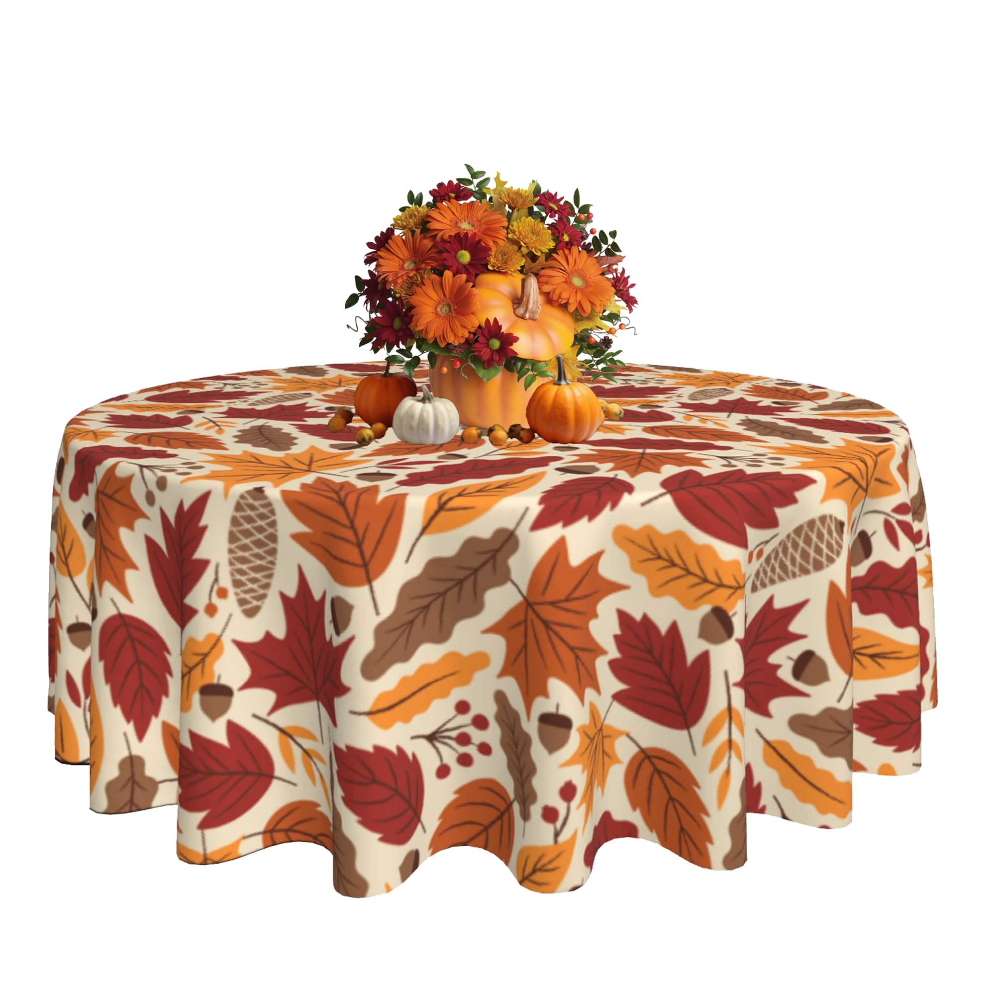 KIYIYZER Fall Maple Leaf Round Tablecloth 60 Inch, Autumn Decoration Tablecover Anti-Wrinkle Waterproof Wipeable Table Cover for Thanksgiving Party Kitchen/Home Dining Decor