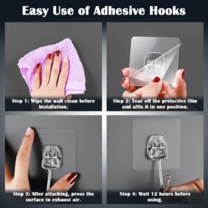 Gadom Adhesive Hooks Wall Hooks for Hanging 37lb Heavy Duty Sticky Hooks Self Adhesive Towel Hook Waterproof Transparent Hooks for Bathroom Kitchen Office Outdoors-10 Pack