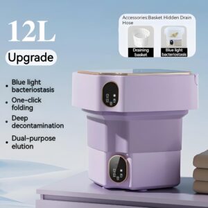 Portable washing machine, 12L folding mini washing machine, deep cleaning underwear, baby clothes and other small clothes, suitable for apartments, dormitories, camping, travel (Purple)