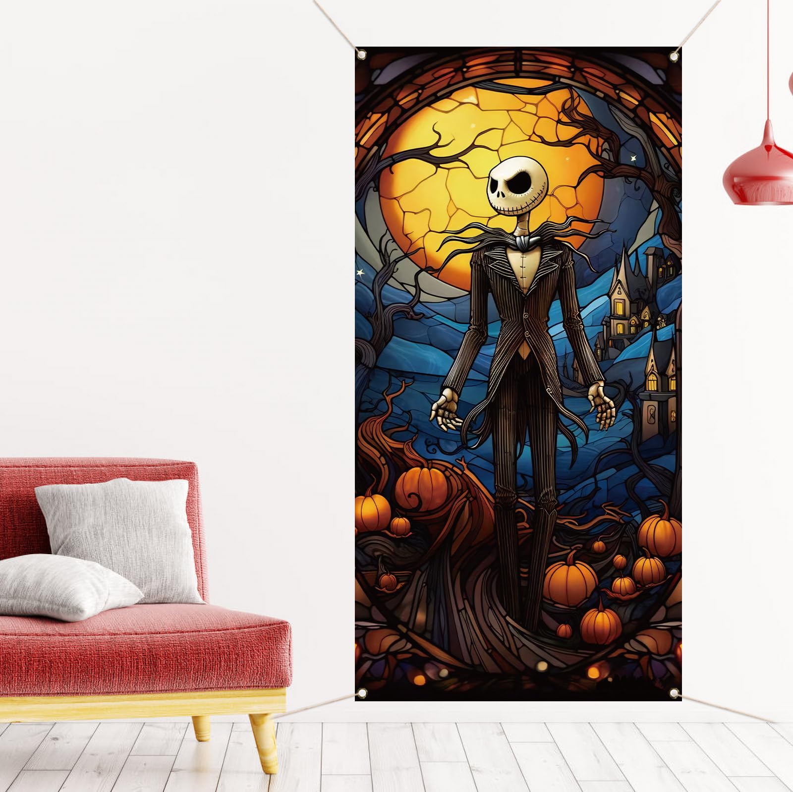 The Nightmare Before Christmas Door Cover Jack Skellington Halloween Front Door Porch Banner Photography Decoration