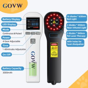 GOVW Cold Laser Therapy Device for Dogs, Infrared Light Therapy Wand, 2x940nm+2x850nm+16x650nm, Red Light Therapy for Hip & Joint Care Arthritis Pain Relief, Low Level Laser Therapy for Wound Healing