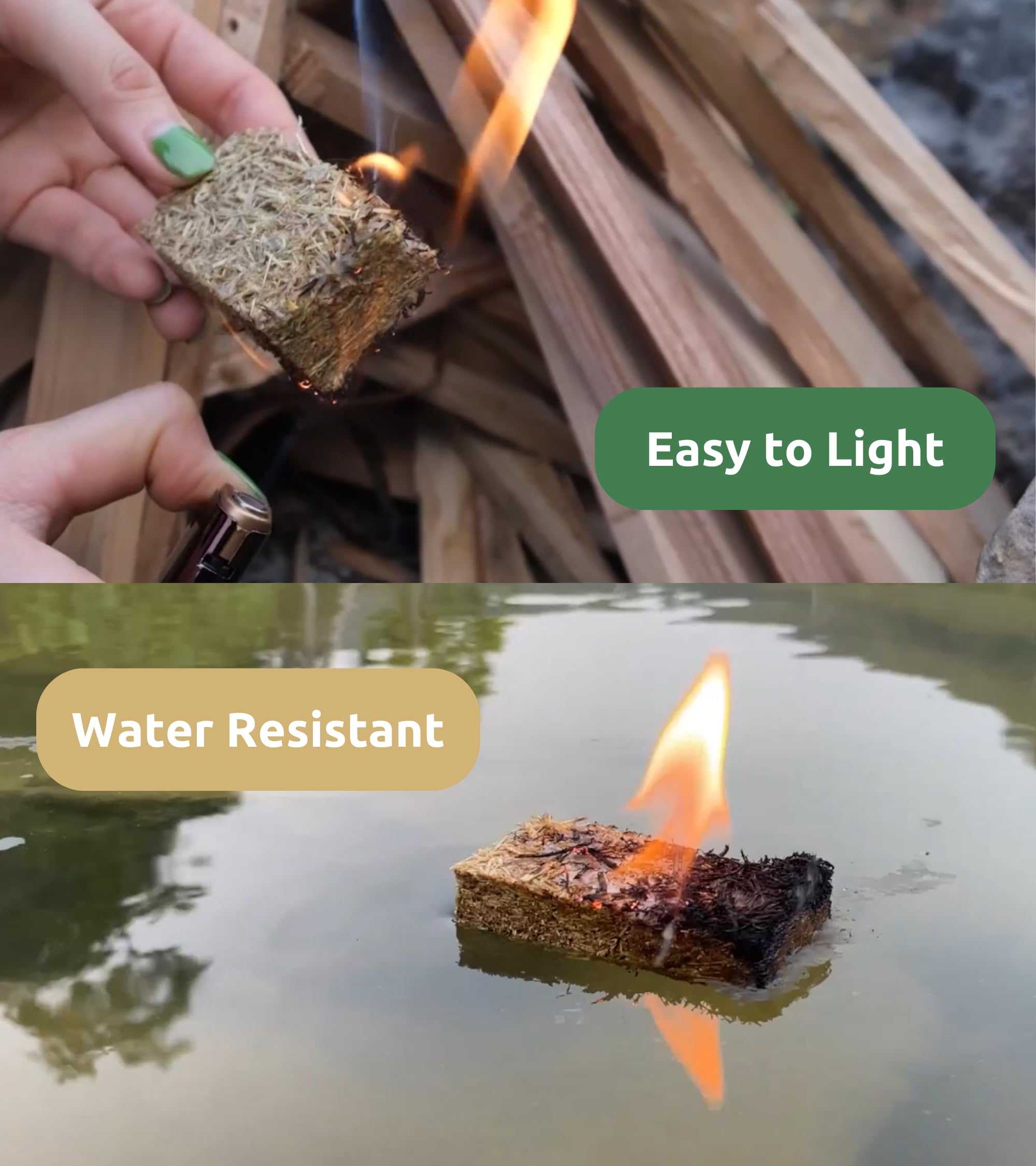 KAMVIVA Fire Starter for Fireplace, Made from Rice Straw, Burn Up to 10 Minutes, 100 Squares Natural Firestarter for Charcoal, Chimney, Pellet, Fatwood, BBQ Grill, Camping, Wood Stove, Tumbleweed