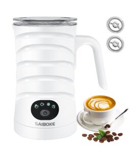 saiboke milk frother, 4-in-1 milk frother and steamer, 350ml/11.8oz automatic hot and cold foam maker, electric milk frother for coffee, latte, cappuccino, matcha, hot chocolate(white)