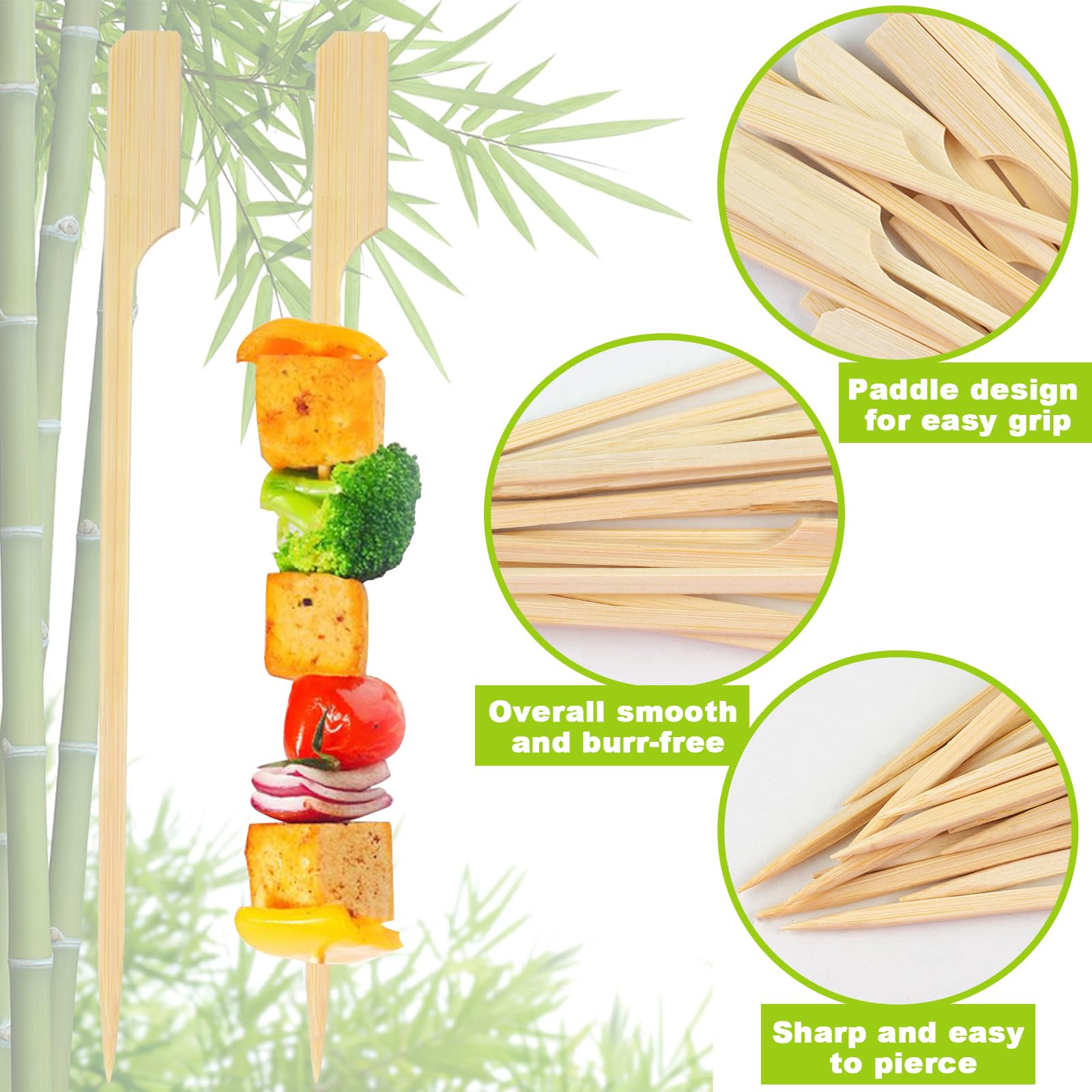 360 PCS Bamboo Skewers, 4.7 Inches Wooden Skewers, Skewers for Appetizers Wide Flat Paddle, Skewer Sticks for Cocktail Fruit BBQ Sandwich Drink Party Supplies