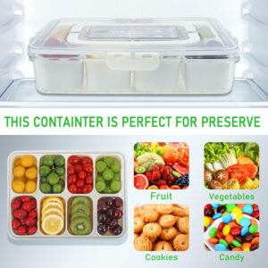 Divided Serving Tray with Lid and Handle, Snackle Box Charcuterie Container with 8 Compartments & 80 Fruit Forks and 2 Serving Spoons, Snack Container Snack Box for Party, Fruit, Picnic,1 Pack