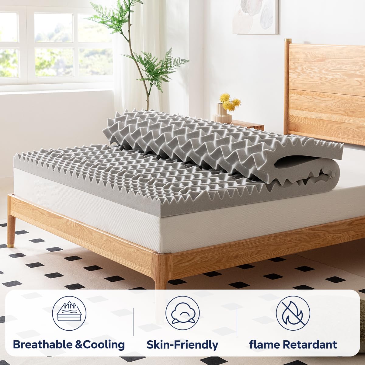 TRIPARK 3 Inch King Mattress Topper for King Size Bed, 5-Zone Bamboo Charcoal Infused Memory Foam Mattress Topper for Back Pain, Pressure Relieving, Ventilated Soft Bed Topper