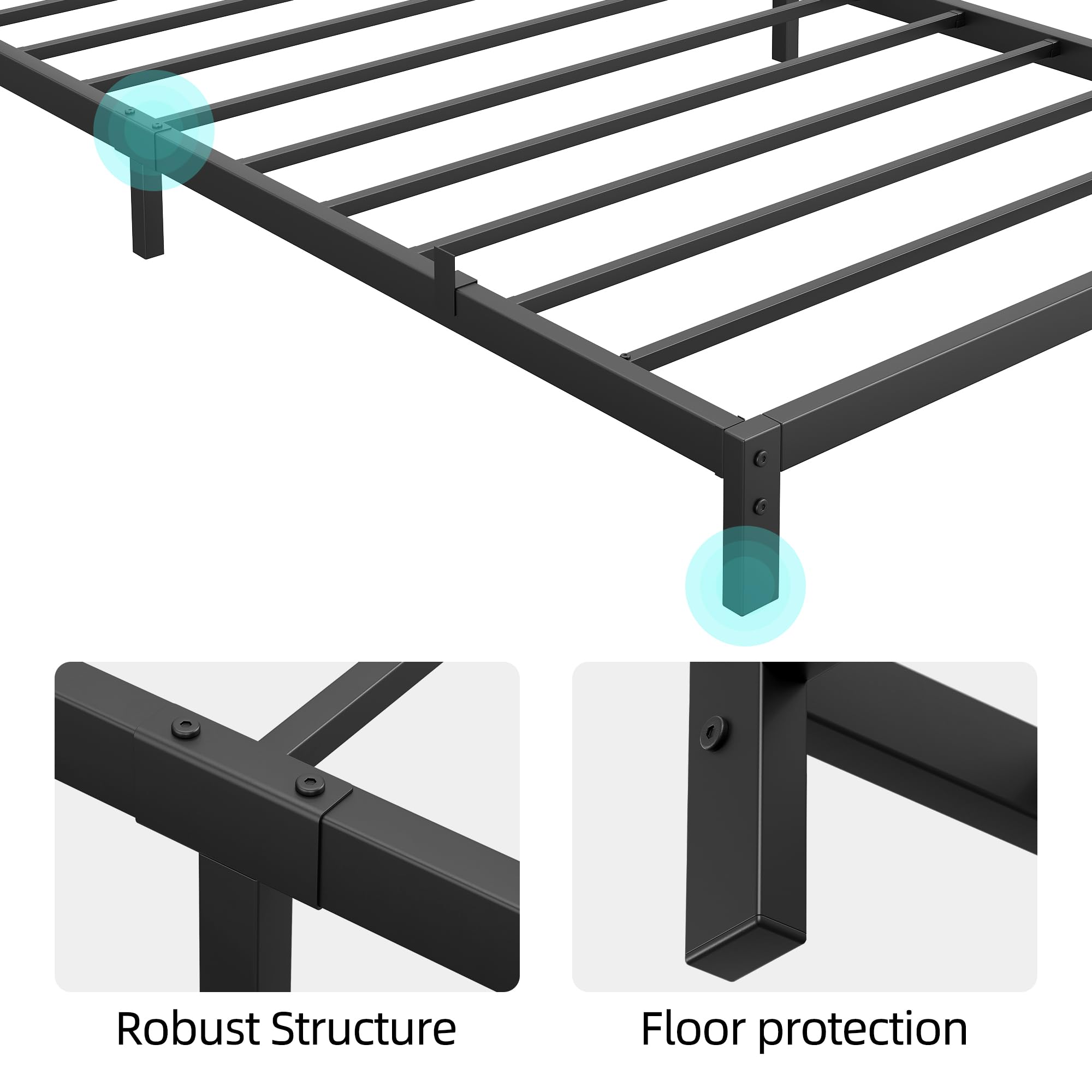 coucheta Twin Size Bed Frame, 6-inch Metal Low Platform Bed Frame, Twin Size Bed Frame with Metal Slat Support, Mattress Foundation, No Box Spring Needed, Noiseless Design