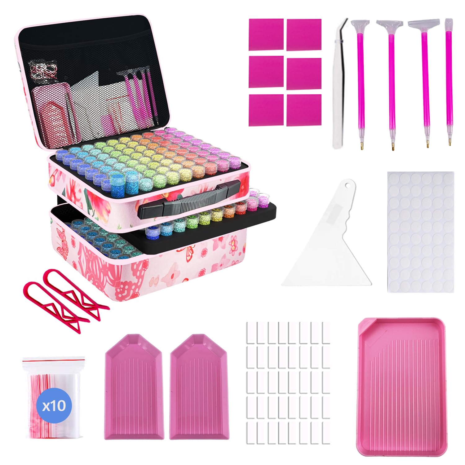 LIRUNQIU Diamond Painting Storage Containers, 240 Slots Diamond Art Accessories and Tools Kits Storage Box(Pink)