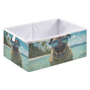 YMGQYJ Collapsible Storage Cube Beach Pug Print, Organizing Baskets with Reinforced Board for Shelf Closet Cabinet 11×11×11 in