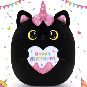 happy birthday gift black cat plush toys-11'' black cat plushies anime plush-kawaii birthday plushie stuffed animals cute plushies, black cat plush pillow cat plushie birthday gifts for kids